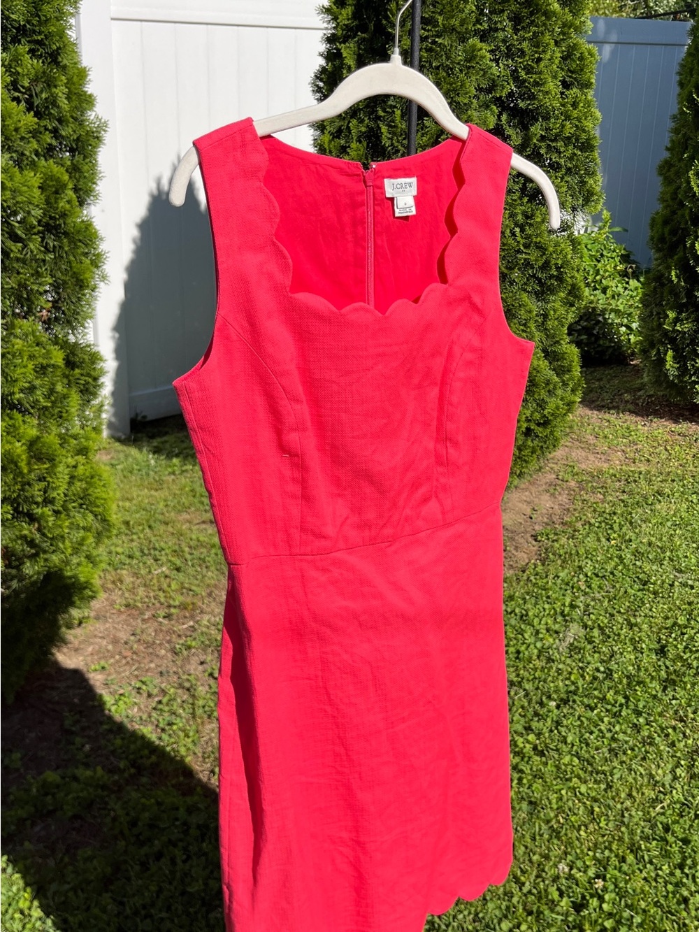 J. Crew Scalloped Neck and Bottom Sleeveless Mini Dress in Coral/Watermelon.